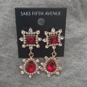 3/$40 Saks Fifth Avenue Red and Gold Drop Dangle Earrings